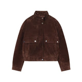 Womens Stand Collar Long Sleeve Suede Jacket