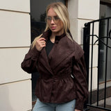 Womens Suede Lapel Jacket
