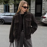 Women's Stand Collar Suede Texture Jacket