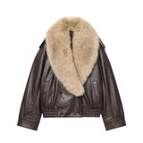 Women's PU fur collar jacket