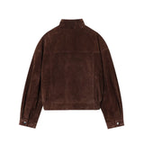 Womens Stand Collar Long Sleeve Suede Jacket
