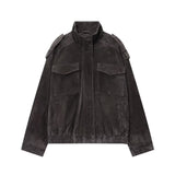 Women's Stand Collar Suede Texture Jacket