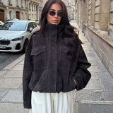Women's Stand Collar Suede Texture Jacket